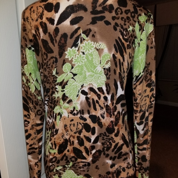 INC Black Brown & Green Leopard Print Sweater - Picture 2 of 4